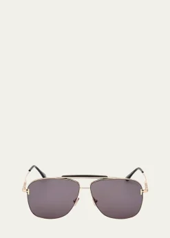 TOM FORDJaden T Logo Metal Aviator Sunglasses