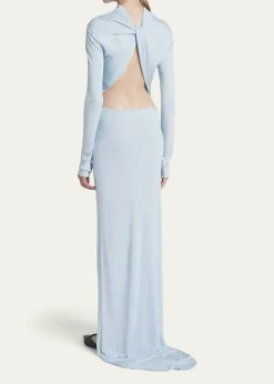 TOM FORDLong-Sleeve Twisted Open-Back Crepe Jersey Gown