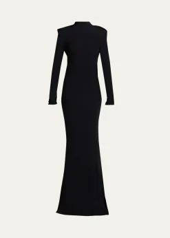 TOM FORDMock-Neck Strong-Shoulder Cutout Gown