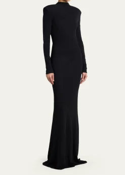 TOM FORDMock-Neck Strong-Shoulder Cutout Gown
