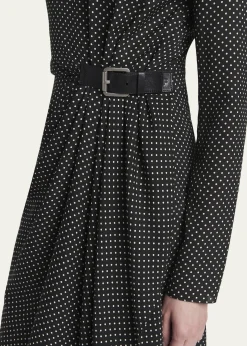 TOM FORDPolka Dot Silk Gathered Buckle Midi Dress