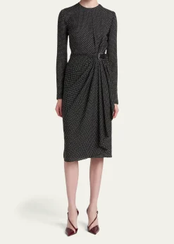TOM FORDPolka Dot Silk Gathered Buckle Midi Dress