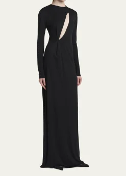 TOM FORDSlash Cutout Long-Sleeve Crepe Jersey Maxi Dress