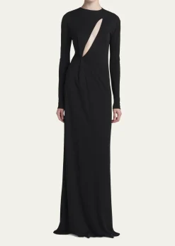 TOM FORDSlash Cutout Long-Sleeve Crepe Jersey Maxi Dress