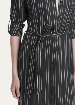 TOM FORDStriped Silk Long-Sleeve Belted Maxi Shirtdress