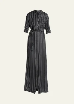 TOM FORDStriped Silk Long-Sleeve Belted Maxi Shirtdress