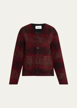 TONYWACKV-Neck Plaid Mohair Jacket