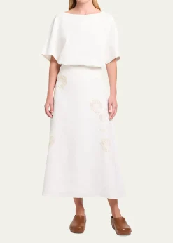 TWPThe A-Line Embroidered Linen Skirt