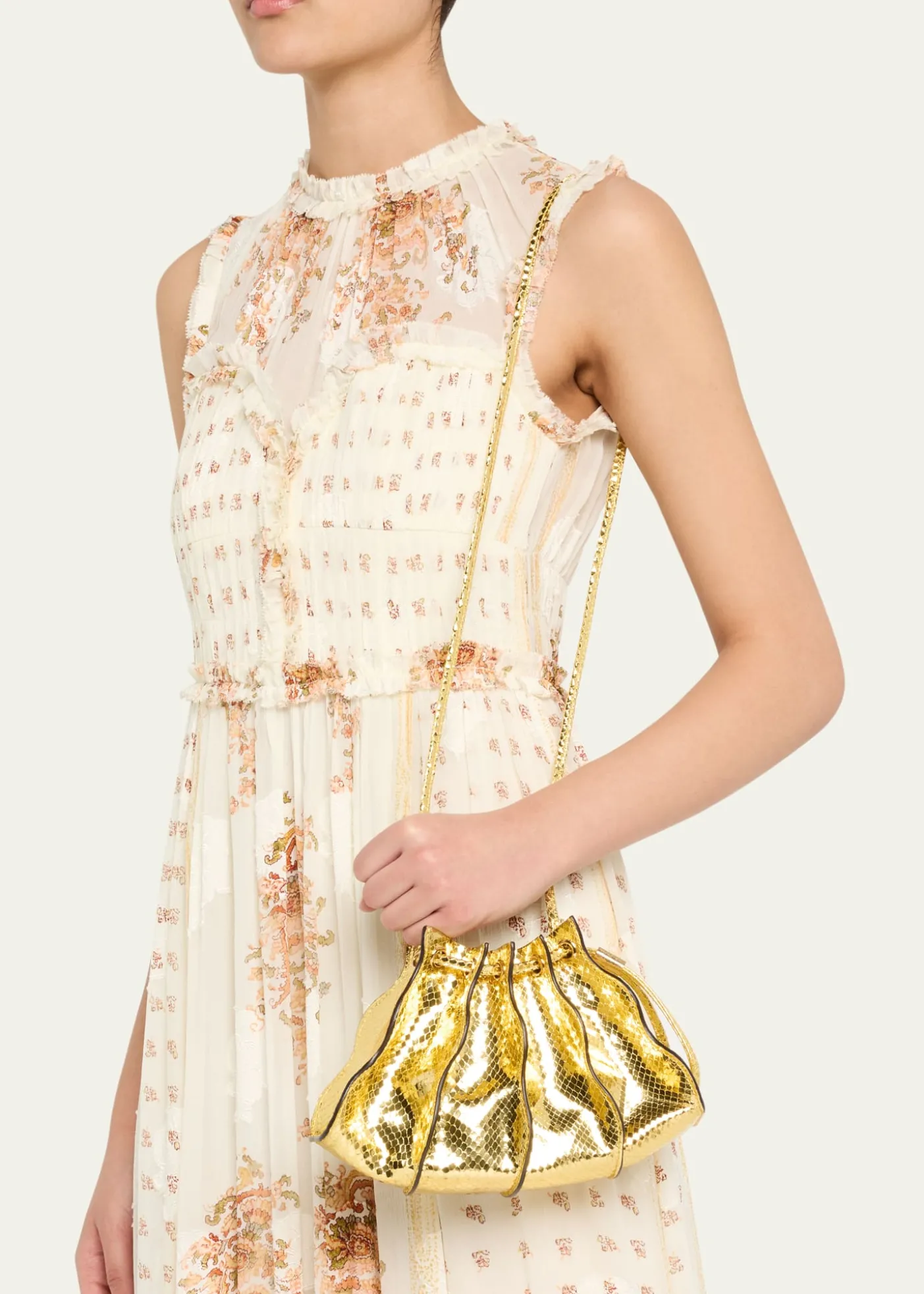 Ulla JohnsonAdria Mini Pleated Wave Metallic Snake-Print Crossbody Bag