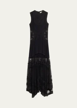 Ulla JohnsonFloral Lace Silk Crepe De Chine Gown
