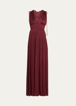 Ulla JohnsonTasneem Pleated Deep-V Satin Gown