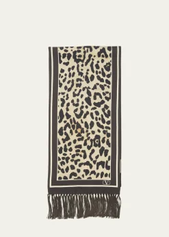 Valentino GaravaniAnimal Twill Fringe Scarf