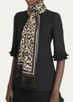 Valentino GaravaniAnimal Twill Fringe Scarf