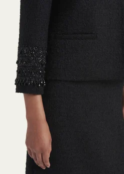 Valentino GaravaniCrystal Embroidered Tweed Single-Breasted Top Coat