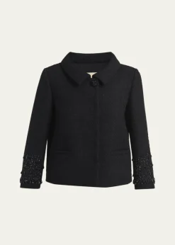 Valentino GaravaniCrystal Embroidered Tweed Single-Breasted Top Coat