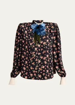 Valentino GaravaniEmbellished Floral-Print Shirt