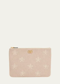 Valentino GaravaniEyelet-Embroidered Canvas Clutch Bag