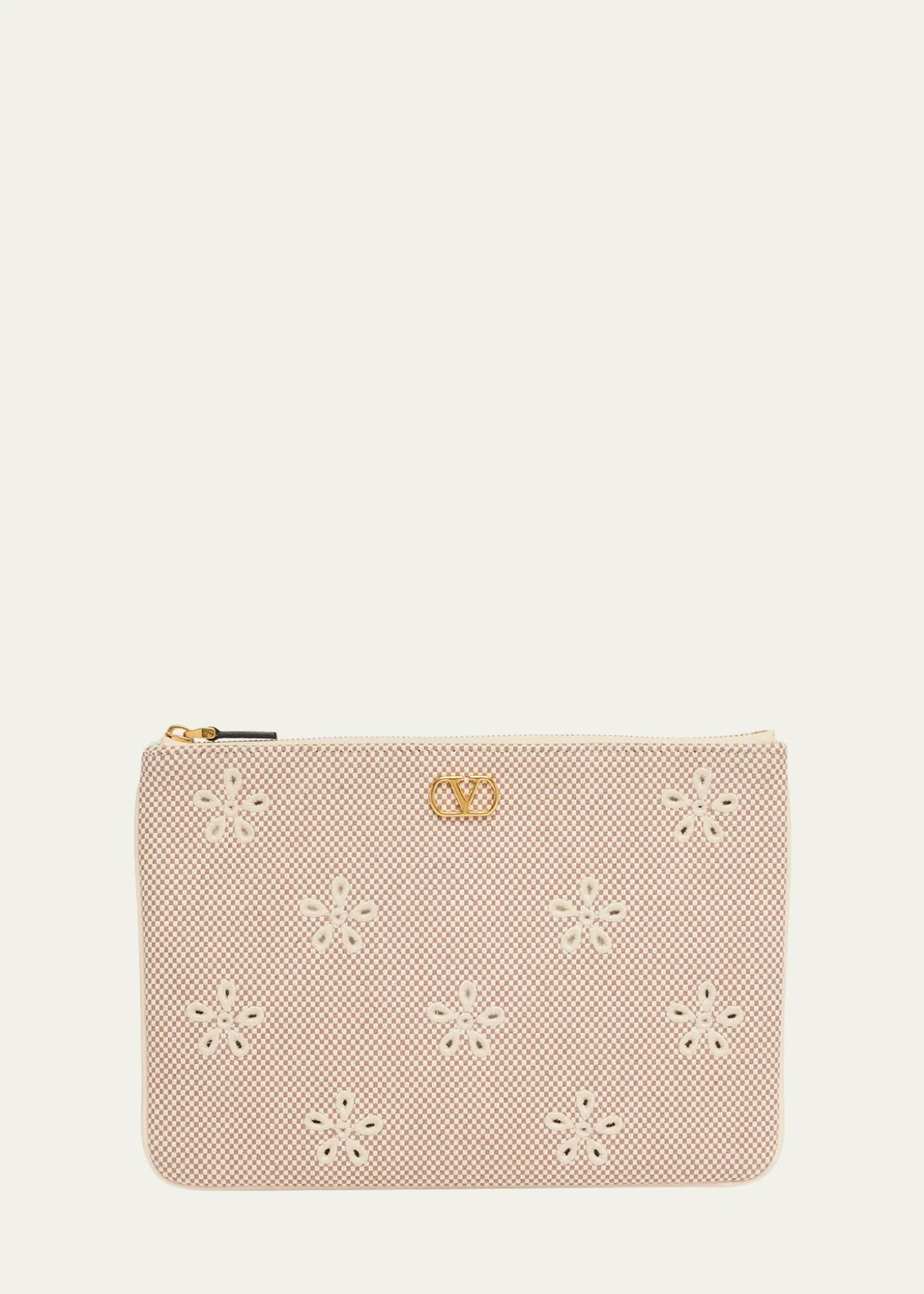 Valentino GaravaniEyelet-Embroidered Canvas Clutch Bag