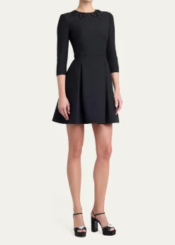 Valentino GaravaniLong-Sleeve Embroidered Bow Mini Dress
