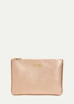 Valentino GaravaniMedium Metallic Leather Flat Pouch Bag