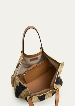 Valentino GaravaniMedium Wavy Striped Viscose Raffia Tote Bag