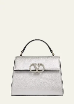 Valentino GaravaniMini Crystal VLogo Metallic Leather Top-Handle Bag