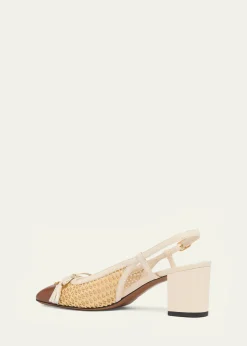 Valentino Garavani60mm VLogo Raffia and Leather Slingback Pumps