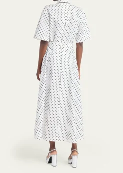 Valentino GaravaniPolkadot-Print Cotton Neck-Scarf Midi Shirtdress