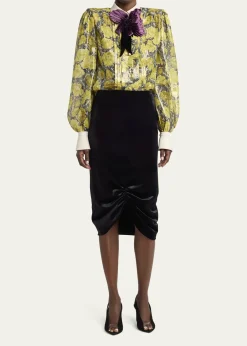Valentino GaravaniRuched Velvety Midi Pencil Skirt