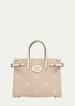 Valentino GaravaniSmall Eyelet-Embroidered Canvas Tote Bag