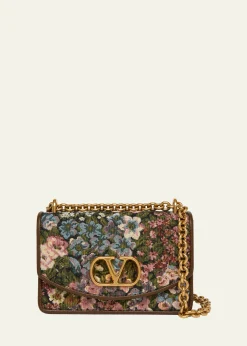 Valentino GaravaniSmall Floral Woven Leather-Trim Shoulder Bag