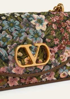 Valentino GaravaniSmall Floral Woven Leather-Trim Shoulder Bag