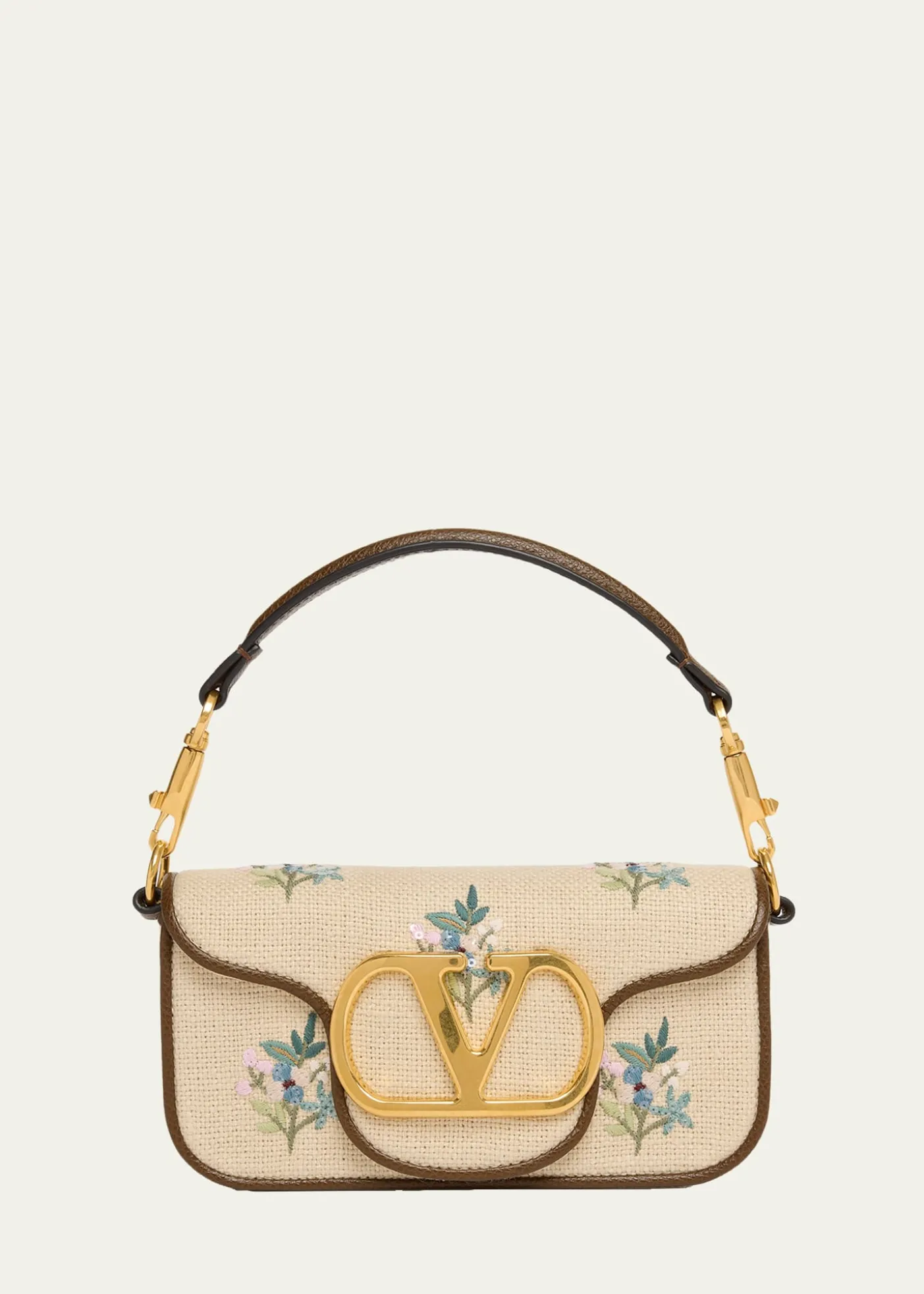 Valentino GaravaniSmall Floral-Embroidered Woven Flax Shoulder Bag