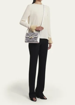Valentino GaravaniSmall Woven Leather-Trim Rockstud Crossbody Bag