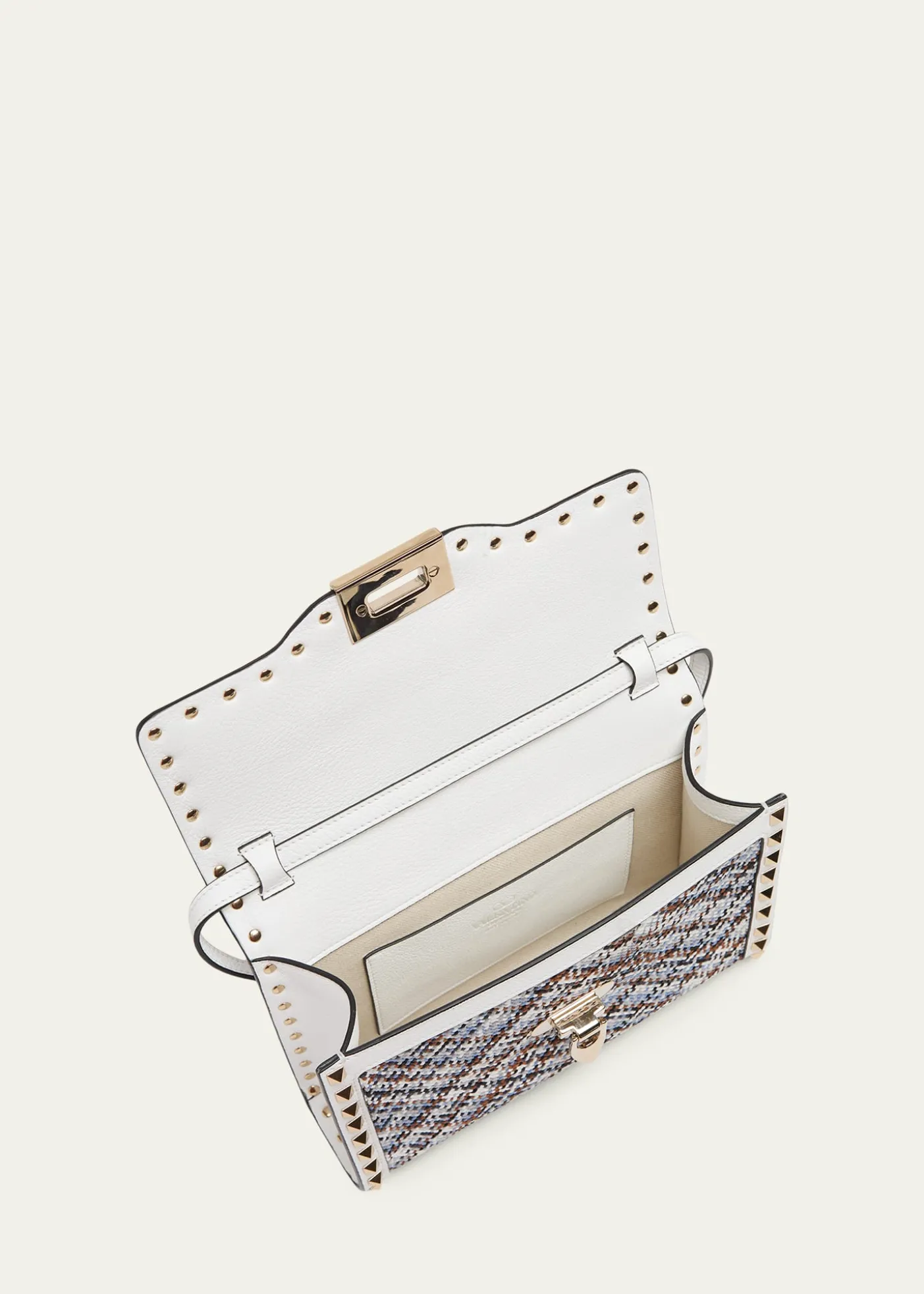 Valentino GaravaniSmall Woven Leather-Trim Rockstud Crossbody Bag