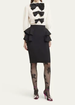 Valentino GaravaniTiered Peplum Midi Wool Skirt