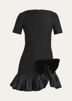 Valentino GaravaniVelvet Bow Ruffle Short-Sleeve Mini Dress