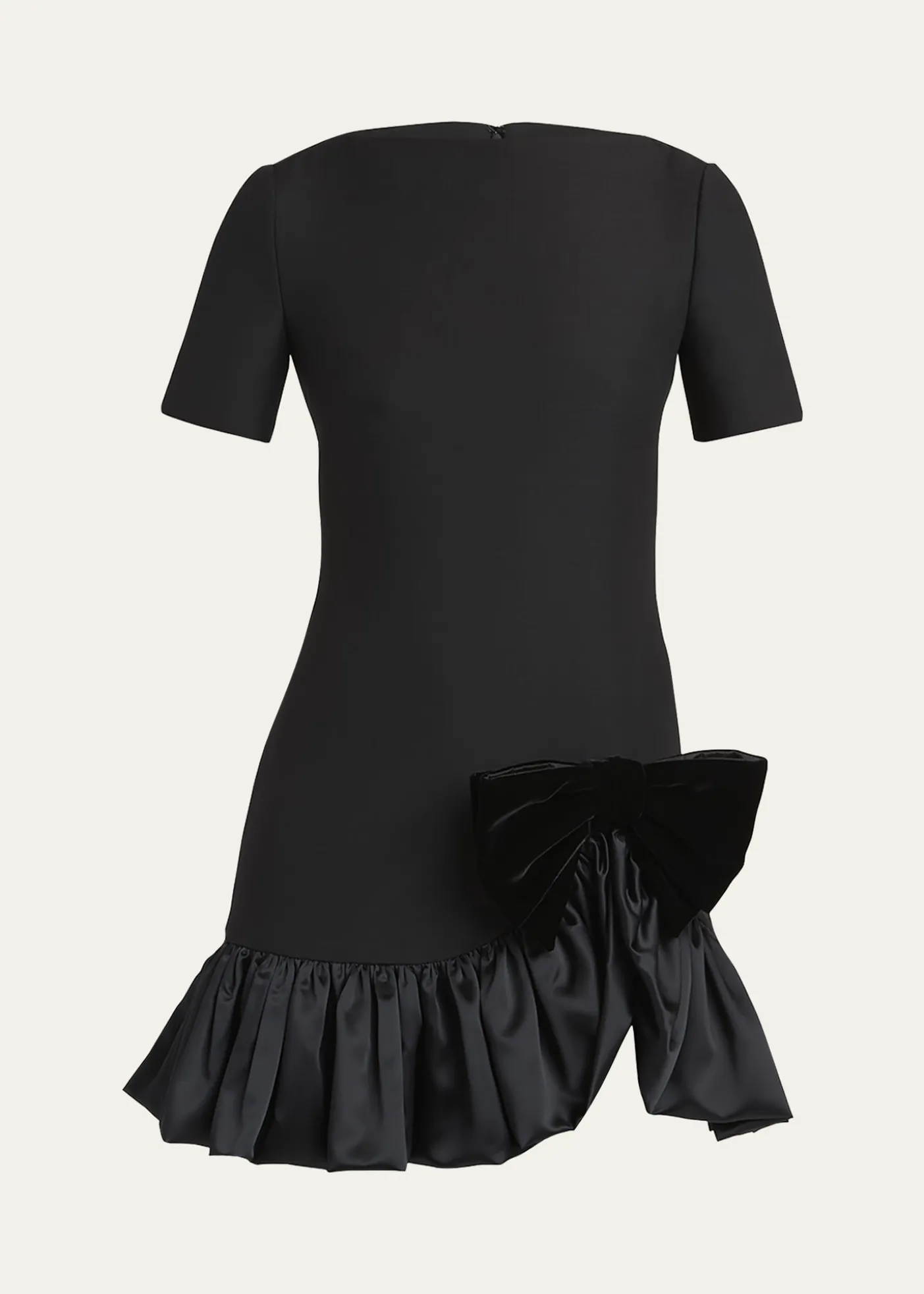 Valentino GaravaniVelvet Bow Ruffle Short-Sleeve Mini Dress