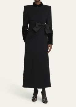 Valentino GaravaniVelvet Bow Double-Breasted Wool-Cashmere Long Coat