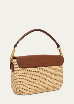 Valentino GaravaniViscose Raffia & Leather Top-Handle Bag
