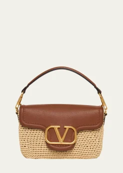 Valentino GaravaniViscose Raffia & Leather Top-Handle Bag