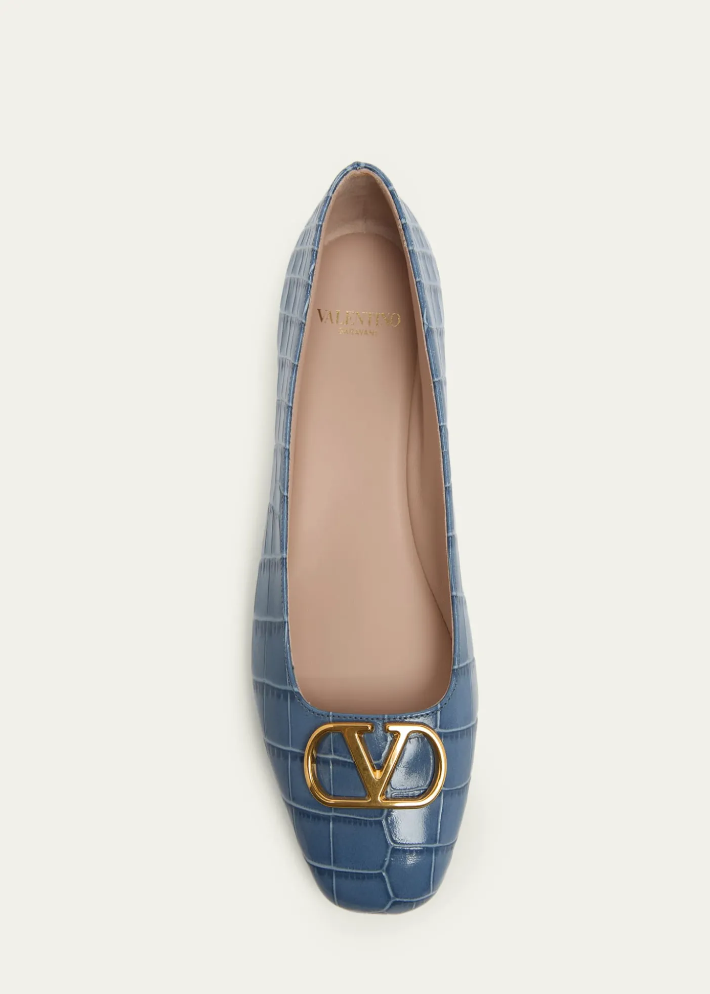Valentino GaravaniVLogo Croc-Embossed Leather Ballerina Flats