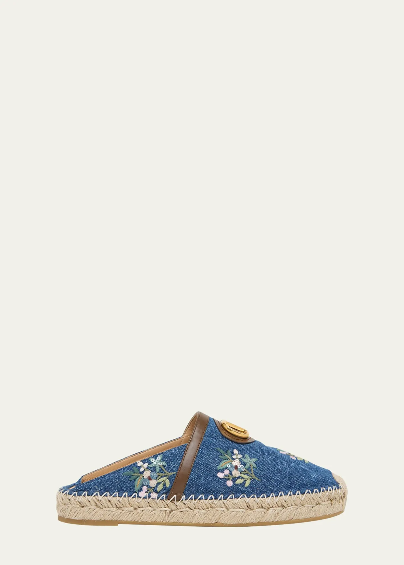 Valentino GaravaniVLogo Floral-Embroidered Denim Espadrille Mules