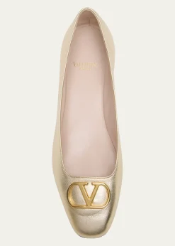 Valentino GaravaniVLogo Signature Metallic Leather Ballerina Flats