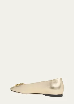 Valentino GaravaniVLogo Signature Metallic Leather Ballerina Flats