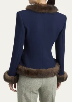 Valentino GaravaniWool Crepe Jacket with Shearling Trim