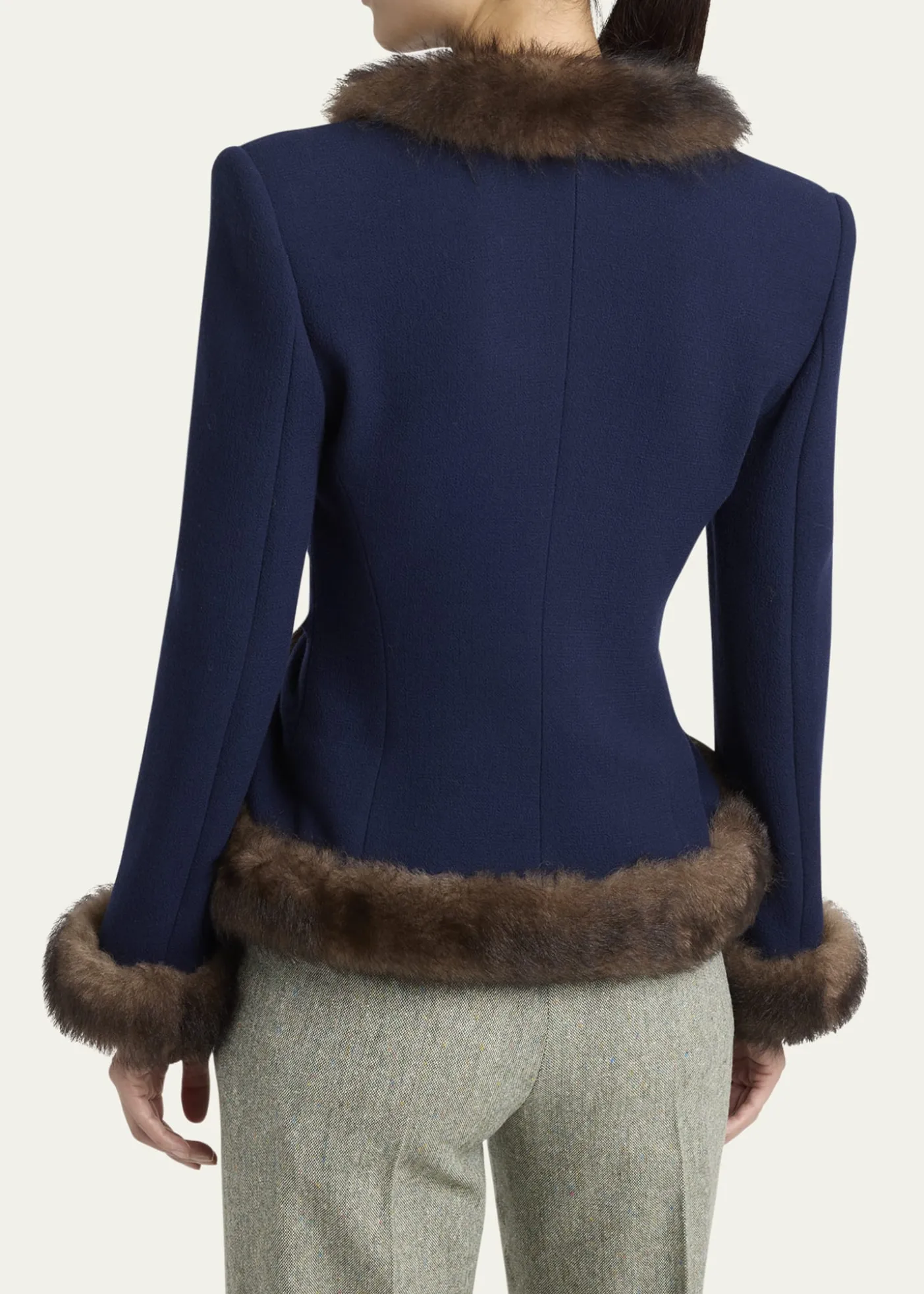 Valentino GaravaniWool Crepe Jacket with Shearling Trim