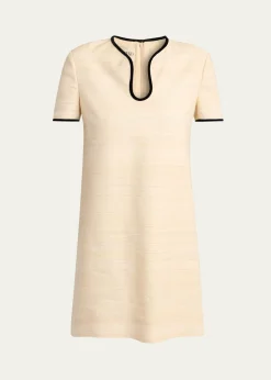Valentino GaravaniWoven Silk Short-Sleeve Mini Dress