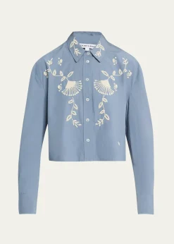 Veronica BeardAderes Embroidered Cropped Cotton Shirt