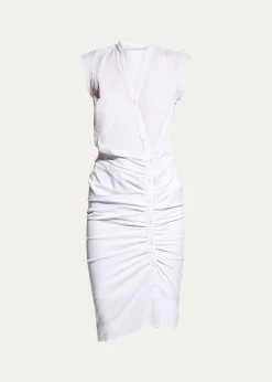 Veronica BeardSleeveless Ruched Poplin Shirtdress